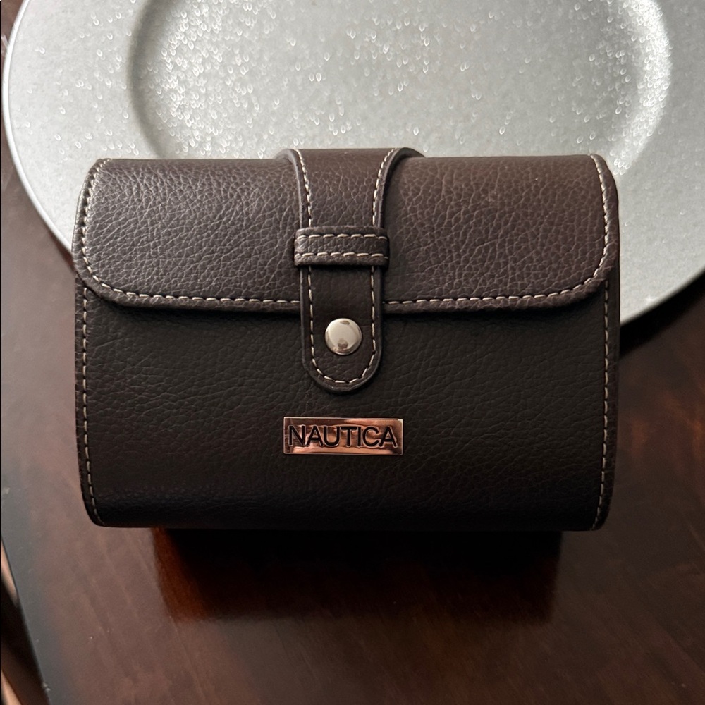 Nautica Dark Brown Pebbled Travel Jewelry Roll